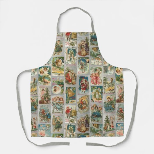 ヴィンテージ父クリスマス、天使と冬のコラージュ エプロン (正面)