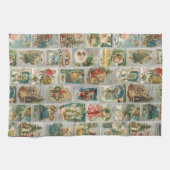 ヴィンテージ父クリスマス、天使と冬のコラージュ キッチンタオル (横)