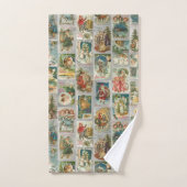 ヴィンテージ父クリスマス、天使と冬のコラージュ バスタオルセット (ハンドタオル)