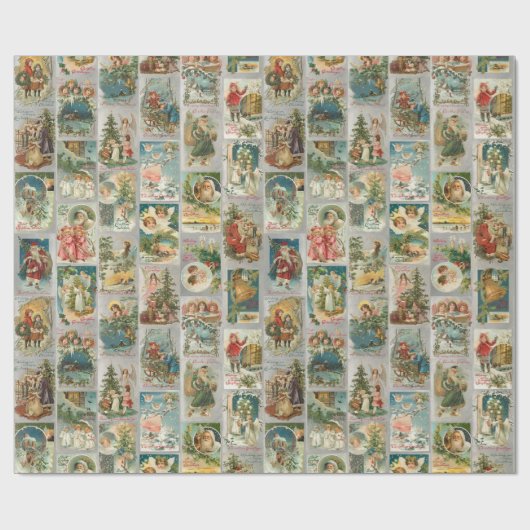 ヴィンテージ父クリスマス、天使と冬のコラージュ ラッピングペーパー (フラット)