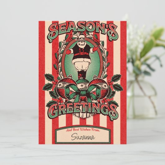 ヴィンテージ父クリスマス。編集可能クリスマスカード 招待状 (スタンド正面)