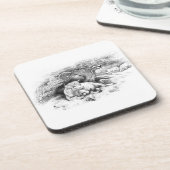 ヴィンテージ牛と猫のスケッチ コースター (左側)