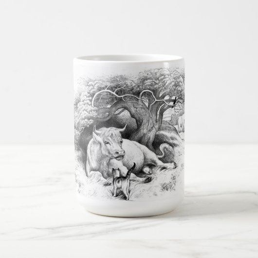 ヴィンテージ牛と猫のスケッチ コーヒーマグカップ (中央)