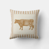 ヴィンテージ牛による茶色いチッキング効果 クッション (裏面)