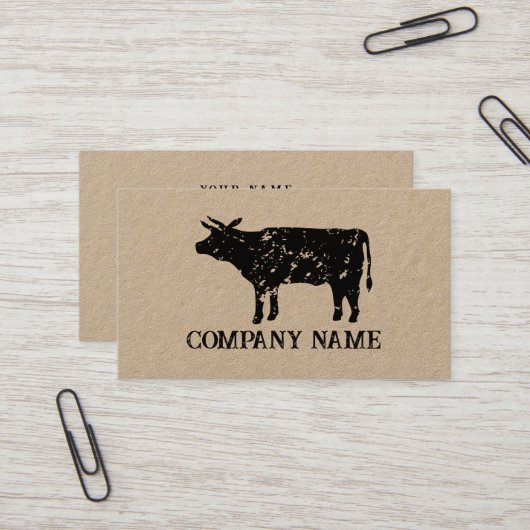 ヴィンテージ牛の肉クラフトビジネスカードテンプレート 名刺 (正面/裏面インサイチュ)