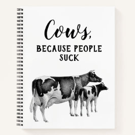 ヴィンテージ牛ふくらはぎスケッチ吸人 |ブラック文字 ノートブック