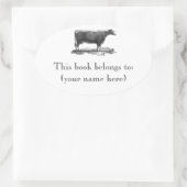 ヴィンテージ牛エッチング蔵書票 楕円形シール (バッグ)