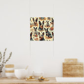 ヴィンテージ牛シームレス ポスター (キッチン)