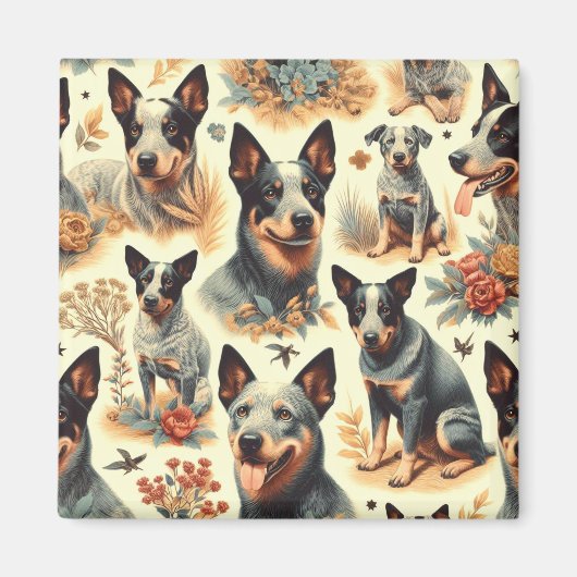 ヴィンテージ牛シームレス マグネット (正面)