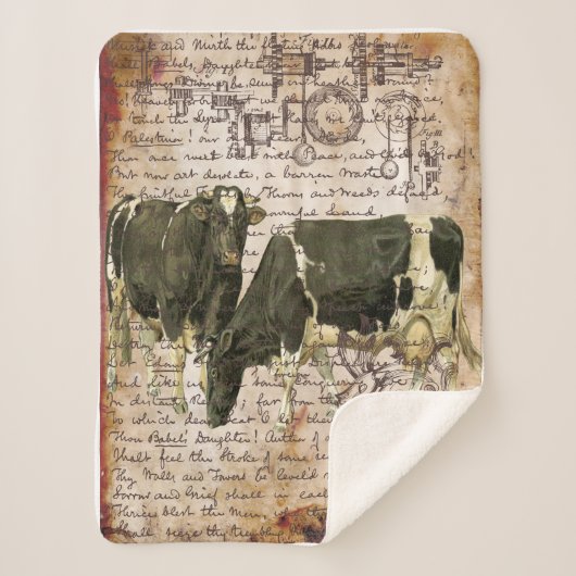 ヴィンテージ牛デザイン シェルパブランケット (正面)