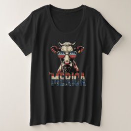 ヴィンテージ牛メリカ7月愛国4日 プラスサイズTシャツ