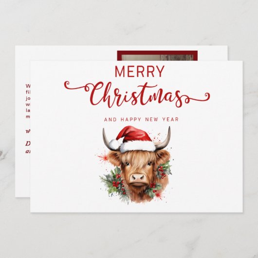 ヴィンテージ牛メリークリスマスハッピーニューイヤーカード シーズンカード (正面/裏面)