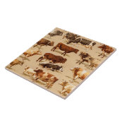 ヴィンテージ牛子牛のBullの乳牛の農場のイラストレーション タイル (側面)