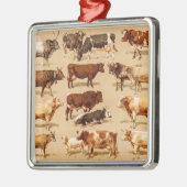 ヴィンテージ牛子牛のBullの乳牛の農場のイラストレーション メタルオーナメント (左)