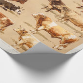 ヴィンテージ牛子牛のBullの乳牛の農場のイラストレーション ラッピングペーパー (角)