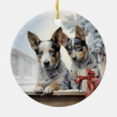 ヴィンテージ牛犬のクリスマス セラミックオーナメント (裏面)