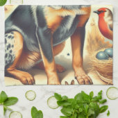 ヴィンテージ牛絵画犬 キッチンタオル (折り畳み)