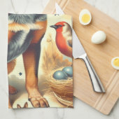 ヴィンテージ牛絵画犬 キッチンタオル (四つ折り)