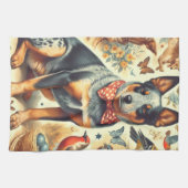 ヴィンテージ牛絵画犬 キッチンタオル (横)