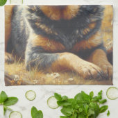 ヴィンテージ牛絵画犬 キッチンタオル (折り畳み)