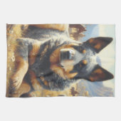 ヴィンテージ牛絵画犬 キッチンタオル (横)