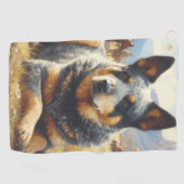 ヴィンテージ牛絵画犬 ゴルフタオル (横)