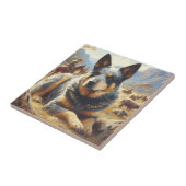 ヴィンテージ牛絵画犬 タイル (側面)