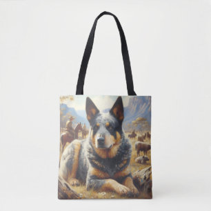 ヴィンテージ牛絵画犬 トートバッグ