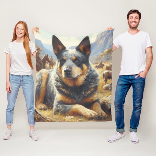 ヴィンテージ牛絵画犬 フリースブランケット (インサイチュ)
