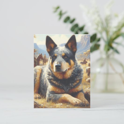 ヴィンテージ牛絵画犬 ポストカード (スタンド正面)