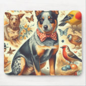 ヴィンテージ牛絵画犬 マウスパッド (正面)