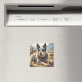 ヴィンテージ牛絵画犬 マグネット (インサイチュ (食洗機))