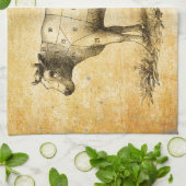 ヴィンテージ牛肉切欠図 キッチンタオル (折り畳み)