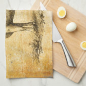 ヴィンテージ牛肉切欠図 キッチンタオル (四つ折り)