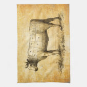 ヴィンテージ牛肉切欠図 キッチンタオル (縦)