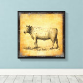 ヴィンテージ牛肉切欠図 キャンバスプリント (インサイチュ (ウッドフロア))