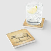 ヴィンテージ牛肉図 ストーンコースター (横)