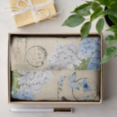 ヴィンテージ牛青い花の郵便はがきのティッシュペーパー 薄葉紙 (ギフト)