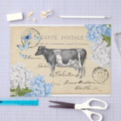 ヴィンテージ牛青い花の郵便はがきのティッシュペーパー 薄葉紙 (クラフト)