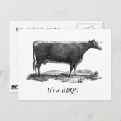 ヴィンテージ牛BBQの招待カード インビテーションポストカード (正面/裏面)