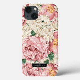 ヴィンテージ牡丹とアジサイ模様 iPhone 13ケース