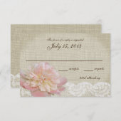 ヴィンテージ牡丹とレース結婚の応答カード 出欠カード (正面/裏面)
