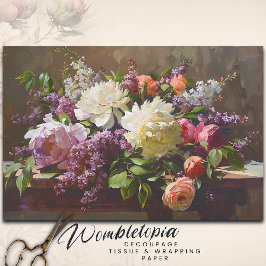 ヴィンテージ牡丹と薄紫フローラブーケデックページ 薄葉紙