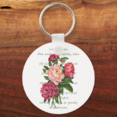 ヴィンテージ牡丹の花ロマンチックなバイロン詩 キーホルダー (正面)