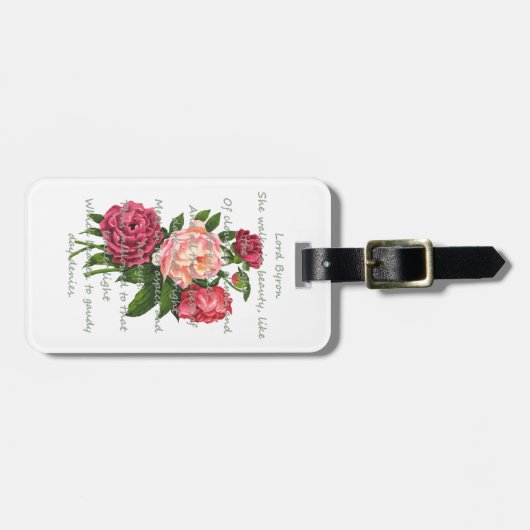 ヴィンテージ牡丹の花ロマンチックなバイロン詩 ラゲッジタグ (正面横)