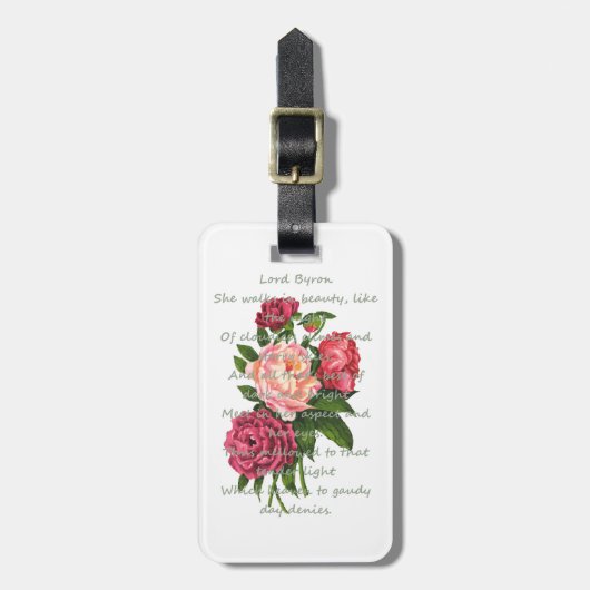 ヴィンテージ牡丹の花ロマンチックなバイロン詩 ラゲッジタグ (正面縦)