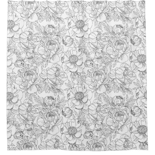 ヴィンテージ牡丹の花柄 シャワーカーテン (正面)