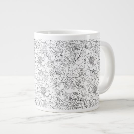 ヴィンテージ牡丹の花柄 ジャンボコーヒーマグカップ (正面右)