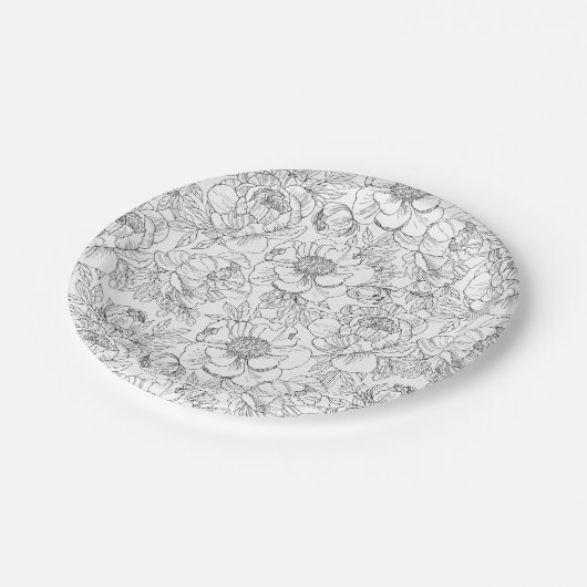 ヴィンテージ牡丹の花柄 ペーパープレート (アングル)