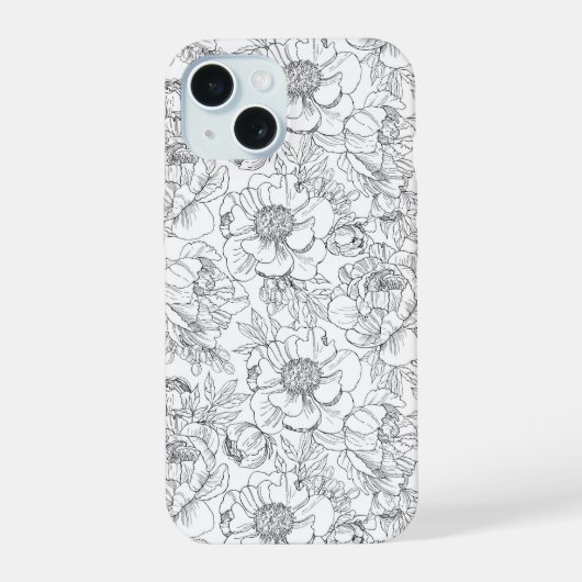 ヴィンテージ牡丹の花柄 iPhone 15ケース (裏面)